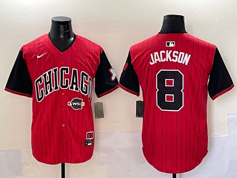 Men Chicago White Sox #8 Jackson Red Stripe Joint Name Nike 2025 MLB Jersey style 7